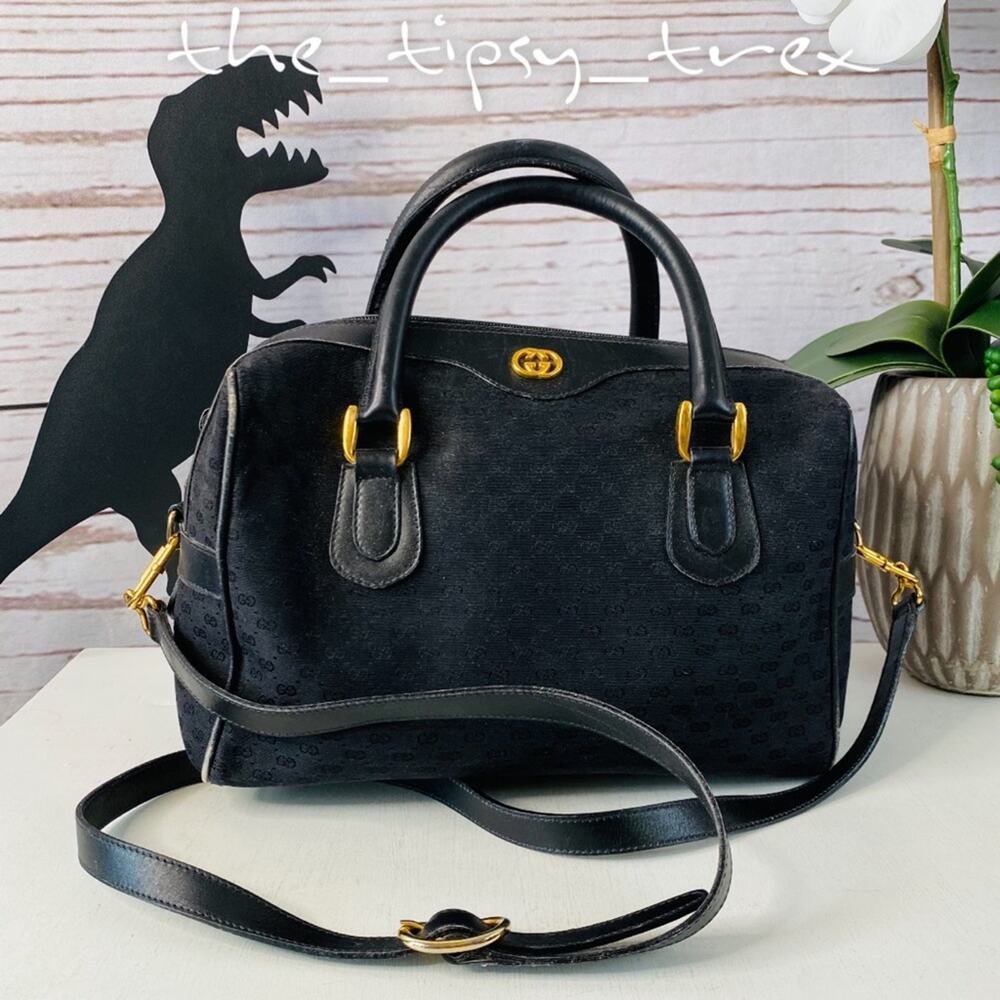 Gucci Black GG Supreme Canvas Boston Satchel with Crossbody Strap Authentic - Picture 2 of 15